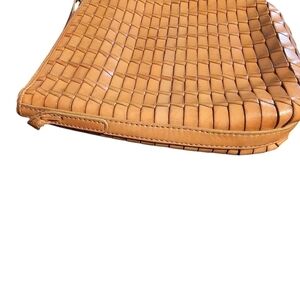 Fossil Cognac Leather Woven Crossbody Shoulder Purse
